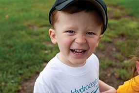 Young boy with hydrocephalus