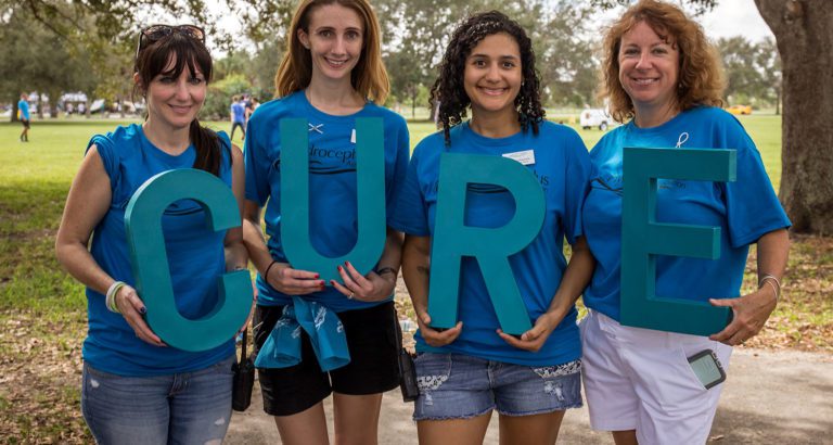 About Us Women Holding CURE sign Research Priorities
