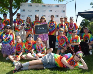 Hydrocephalus Assocation Walk group with tie dyed walk shirts